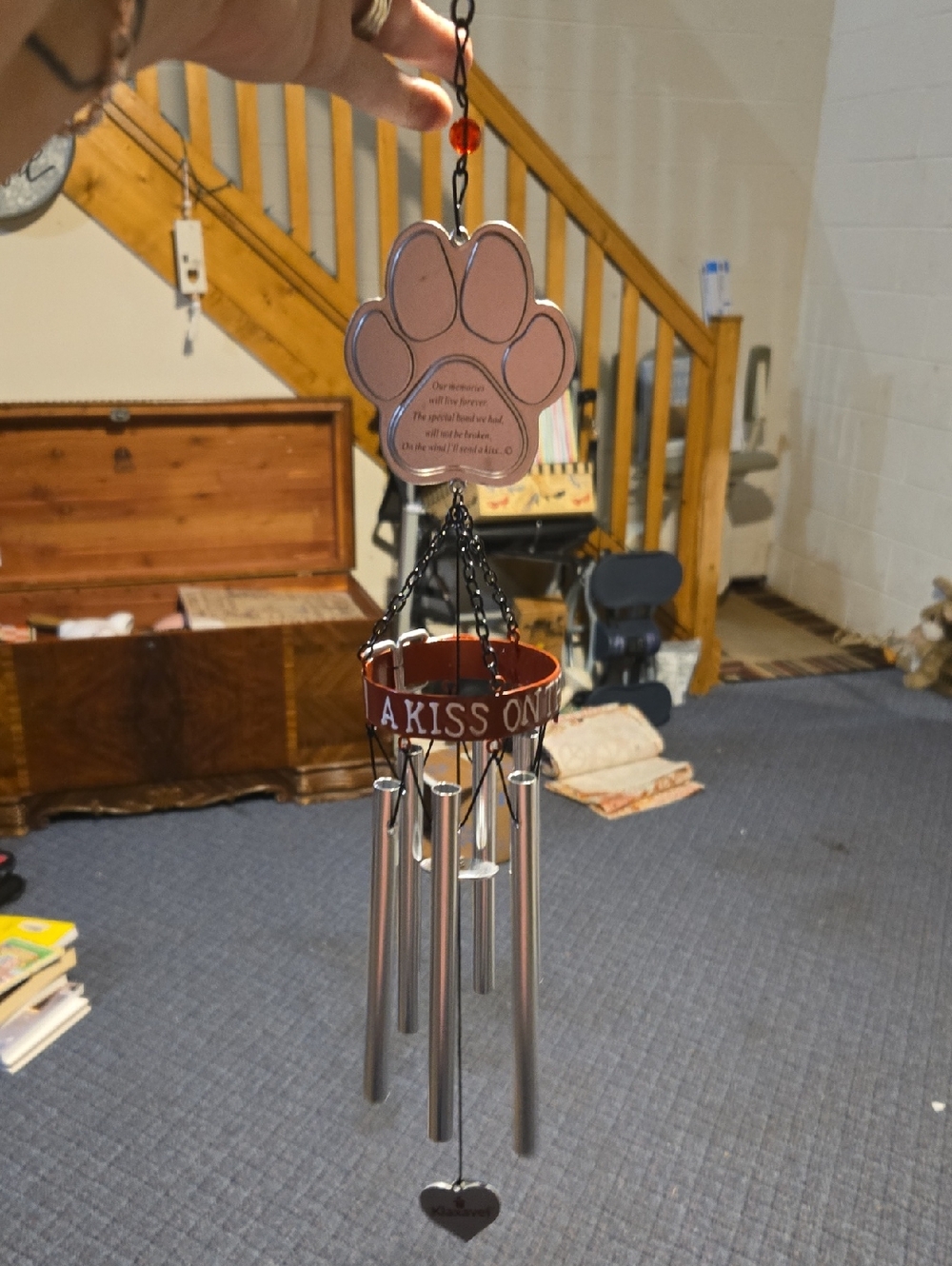 Pet Remembrance Paw Print Wind Chime - Pink and Silver